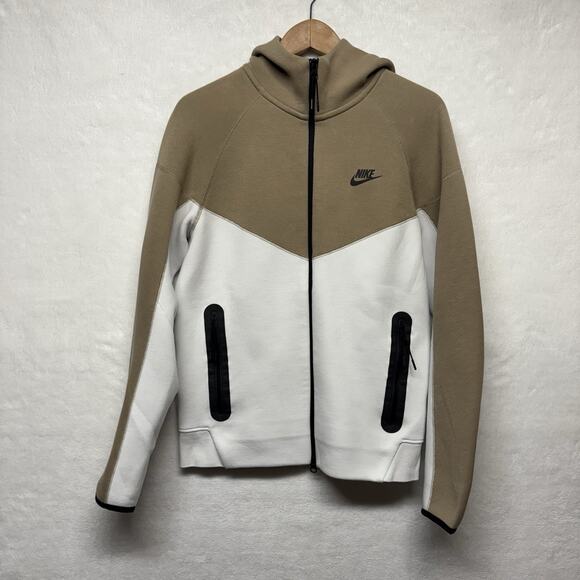 Nike Tech Fleece Colorblock Full Zip Hoodie Khaki White CFB7291-121 Men’s Size S - Picture 1 of 12